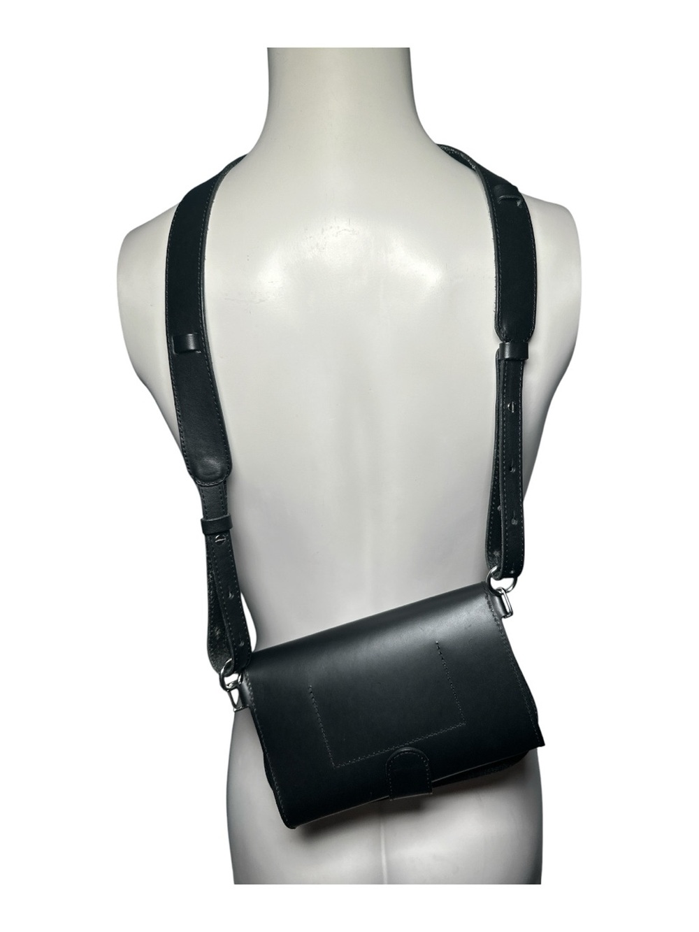 COS Black Leather Cross Body Bag with Wide Adjustable Strap